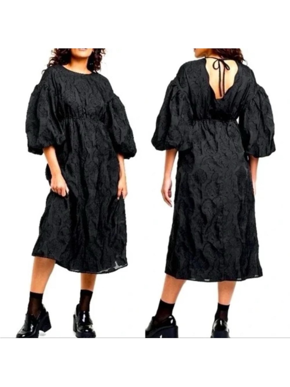 NWT Kika Vargas for Target Black Victorian Midi Dress with Puff Sleeves